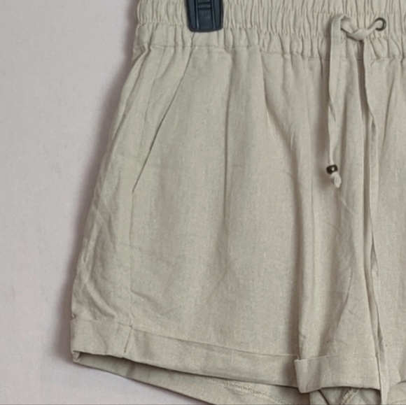 Love Tree Linen Beige Drawstring Waist Shorts with Pockets size Large - Picture 4 of 9